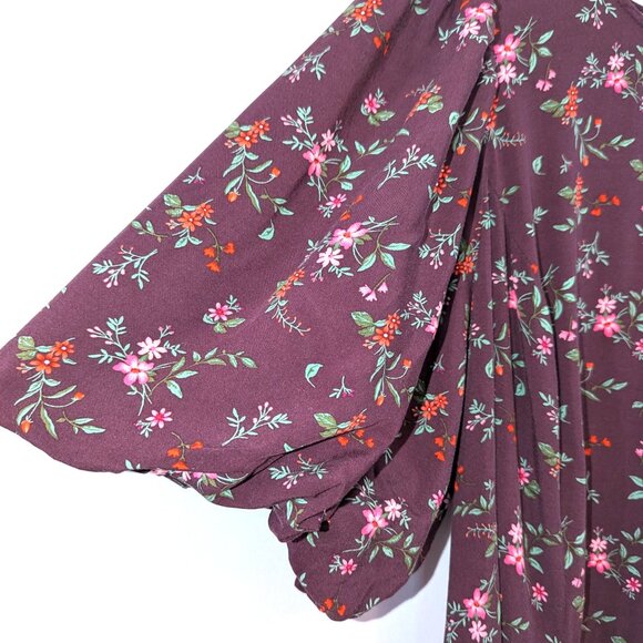 Old Navy | Short Puff Sleeve Plum Burgundy Floral Midi Dress  | Size 3X - Picture 9 of 16